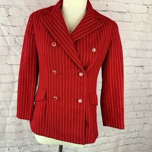 vtg Red Striped Double-Breasted Womens Jacket nautical classic jackie-O polished